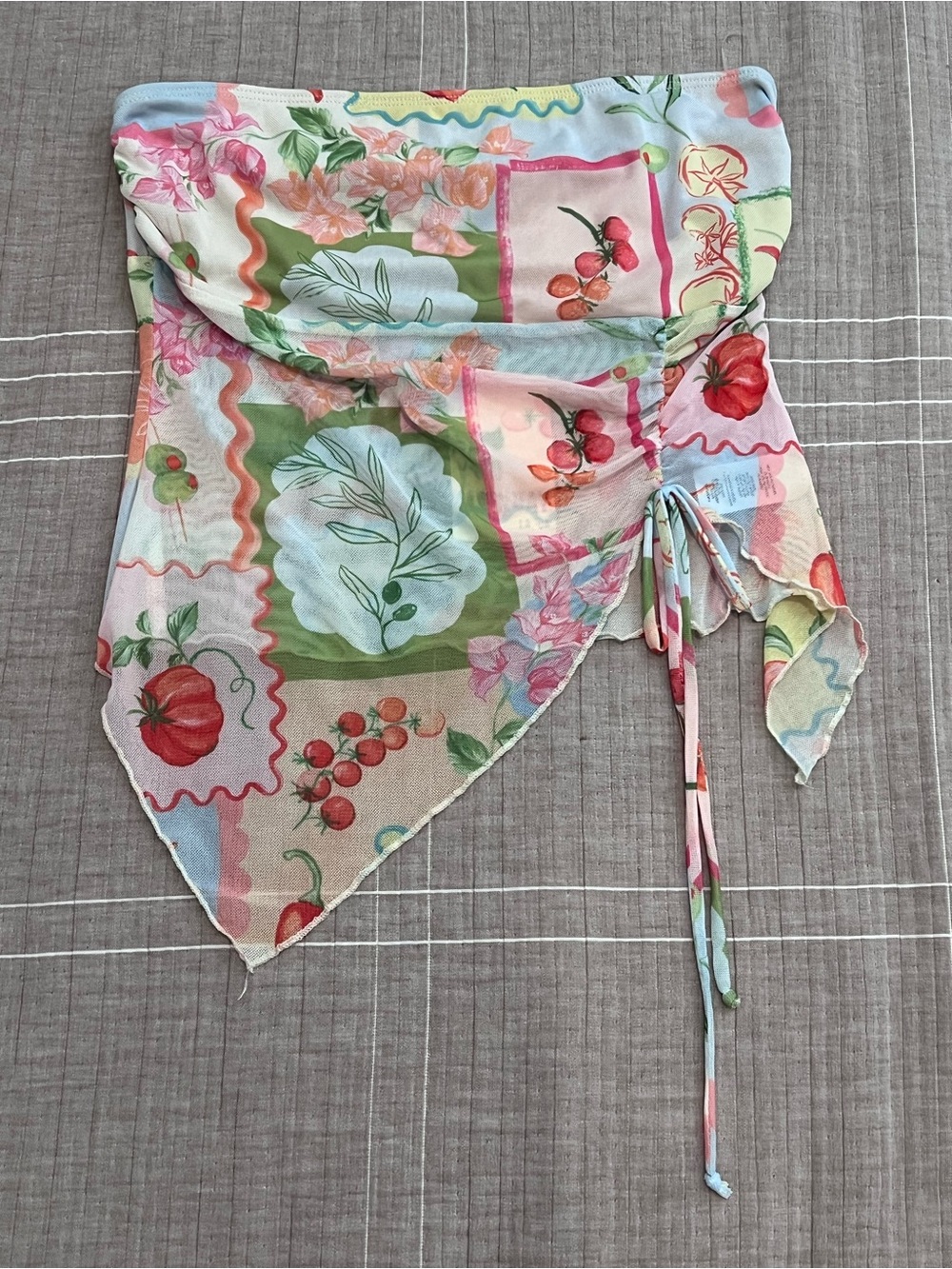 See You Monday Pastel Floral Tie-Side Scarf Crop Top - Pink Green Blue